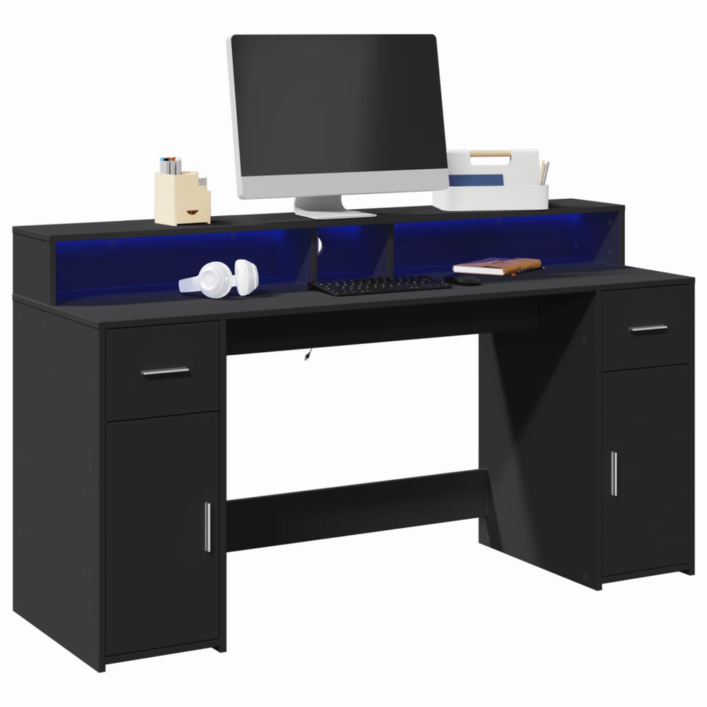 vidaXL Bureau met LED-verlichting 120x55x91 cm bewerkt hout wit