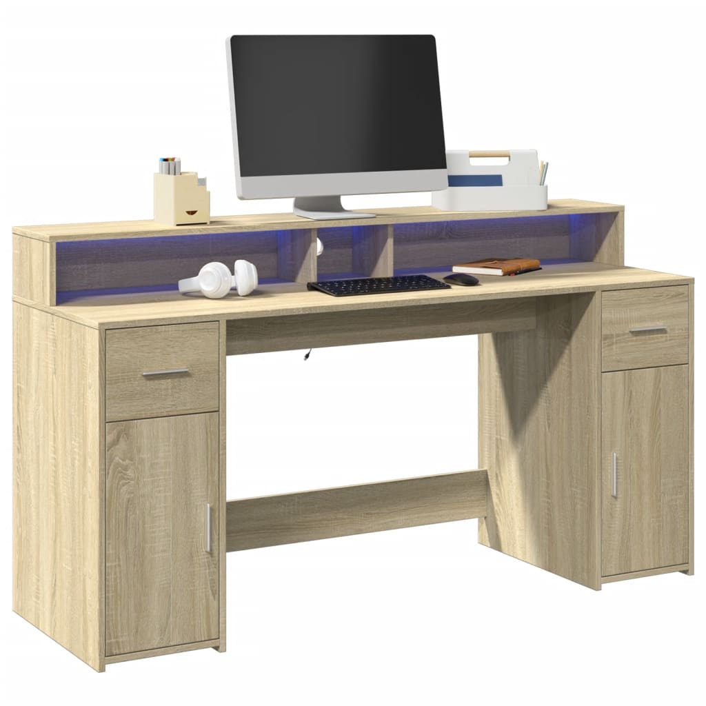 vidaXL Bureau met LED-verlichting 120x55x91 cm bewerkt hout wit