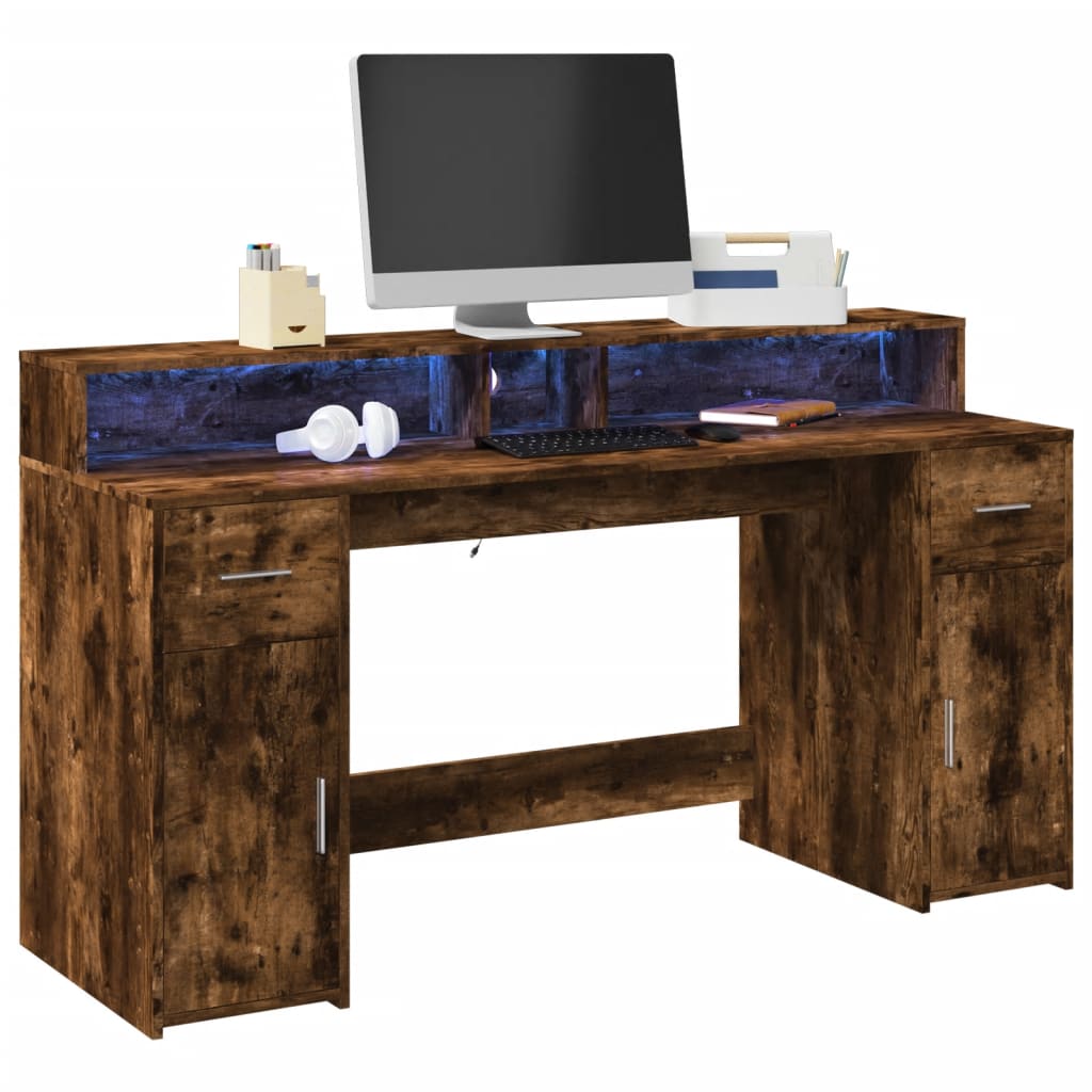 vidaXL Bureau met LED-verlichting 120x55x91 cm bewerkt hout wit