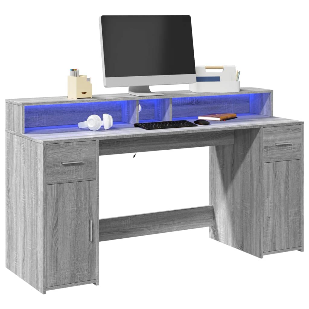 vidaXL Bureau met LED-verlichting 120x55x91 cm bewerkt hout wit
