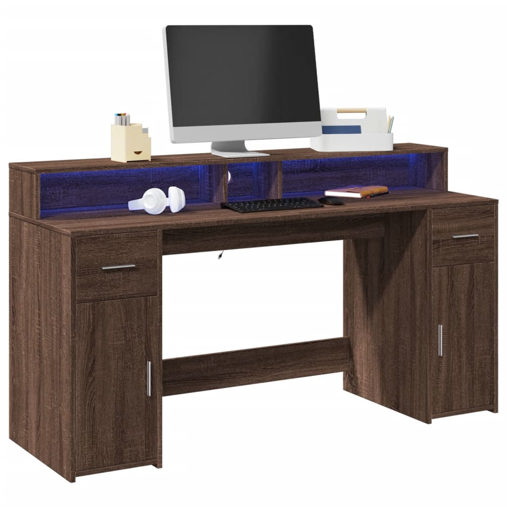 vidaXL Bureau met LED-verlichting 120x55x91 cm bewerkt hout wit