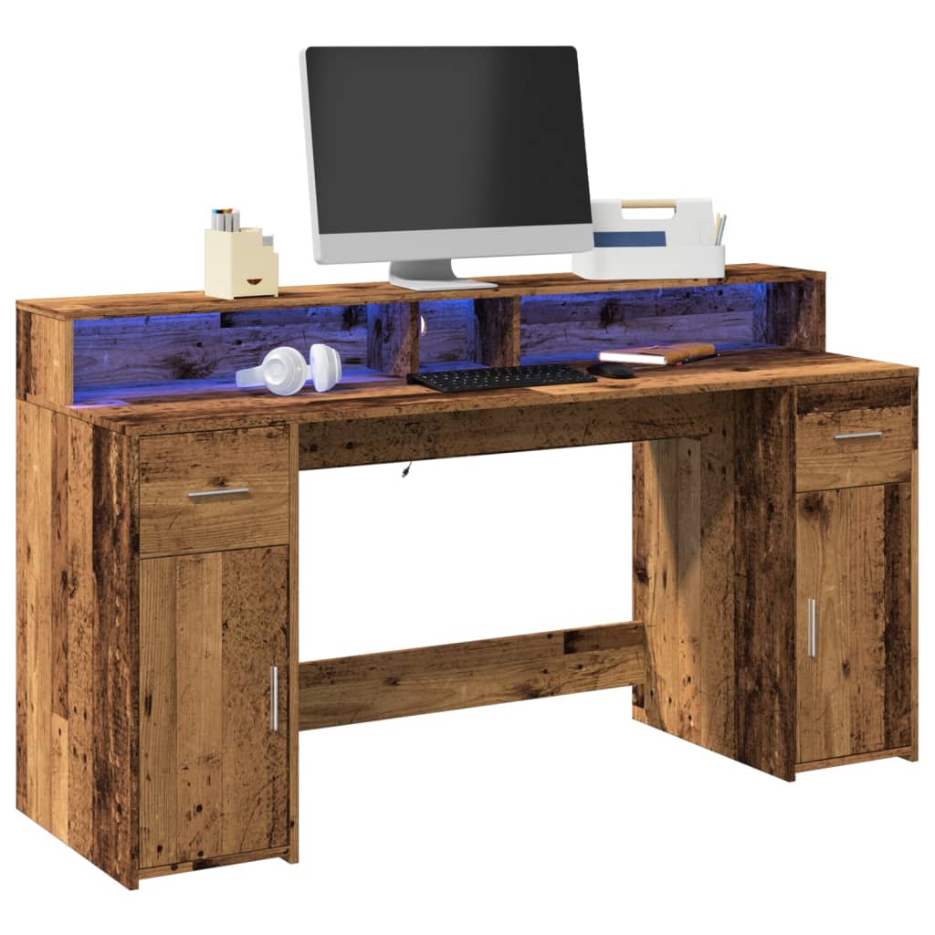 vidaXL Bureau met LED-verlichting 120x55x91 cm bewerkt hout wit