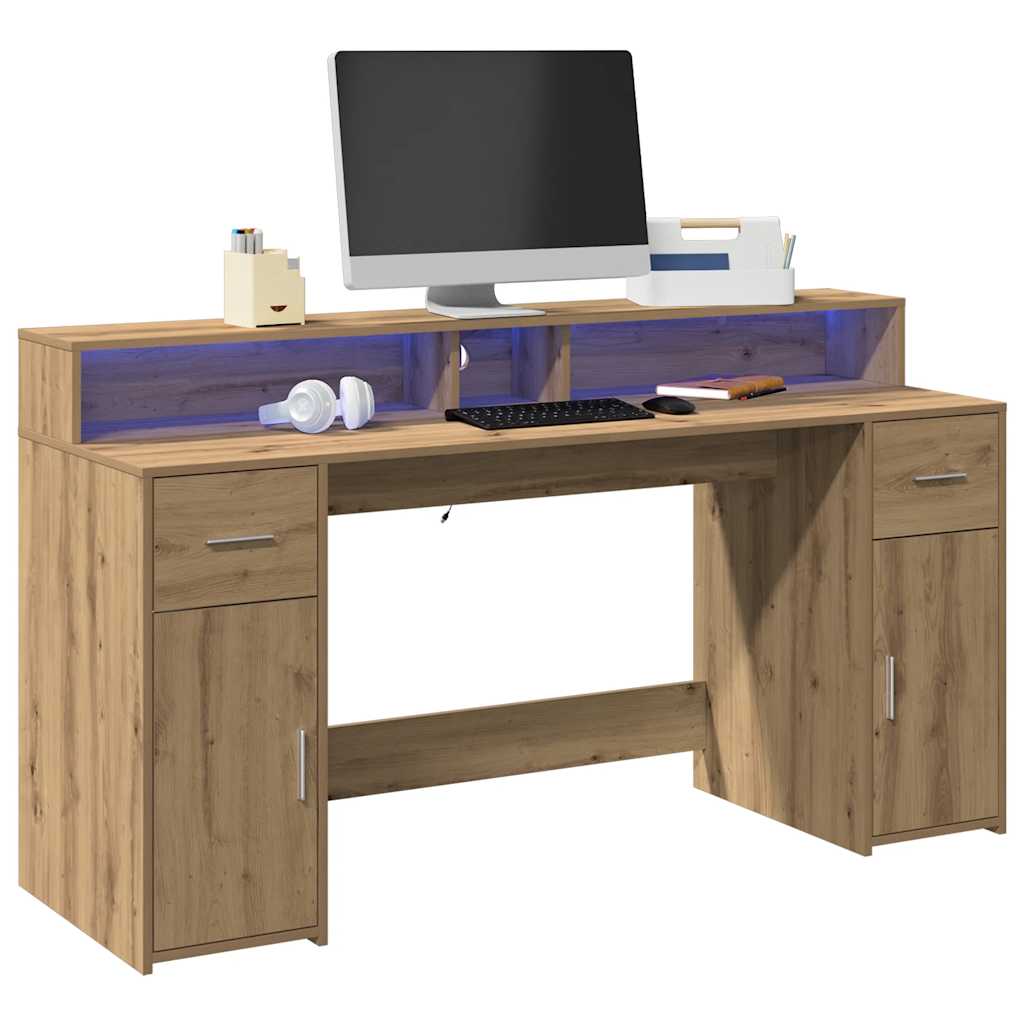 vidaXL Bureau met LED-verlichting 120x55x91 cm bewerkt hout wit