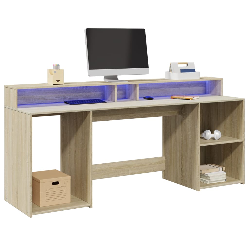 vidaXL Bureau met LED-verlichting 120x55x91 cm bewerkt hout wit