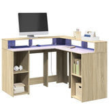 vidaXL Bureau met LED-verlichting 130x130x91 cm bewerkt hout wit