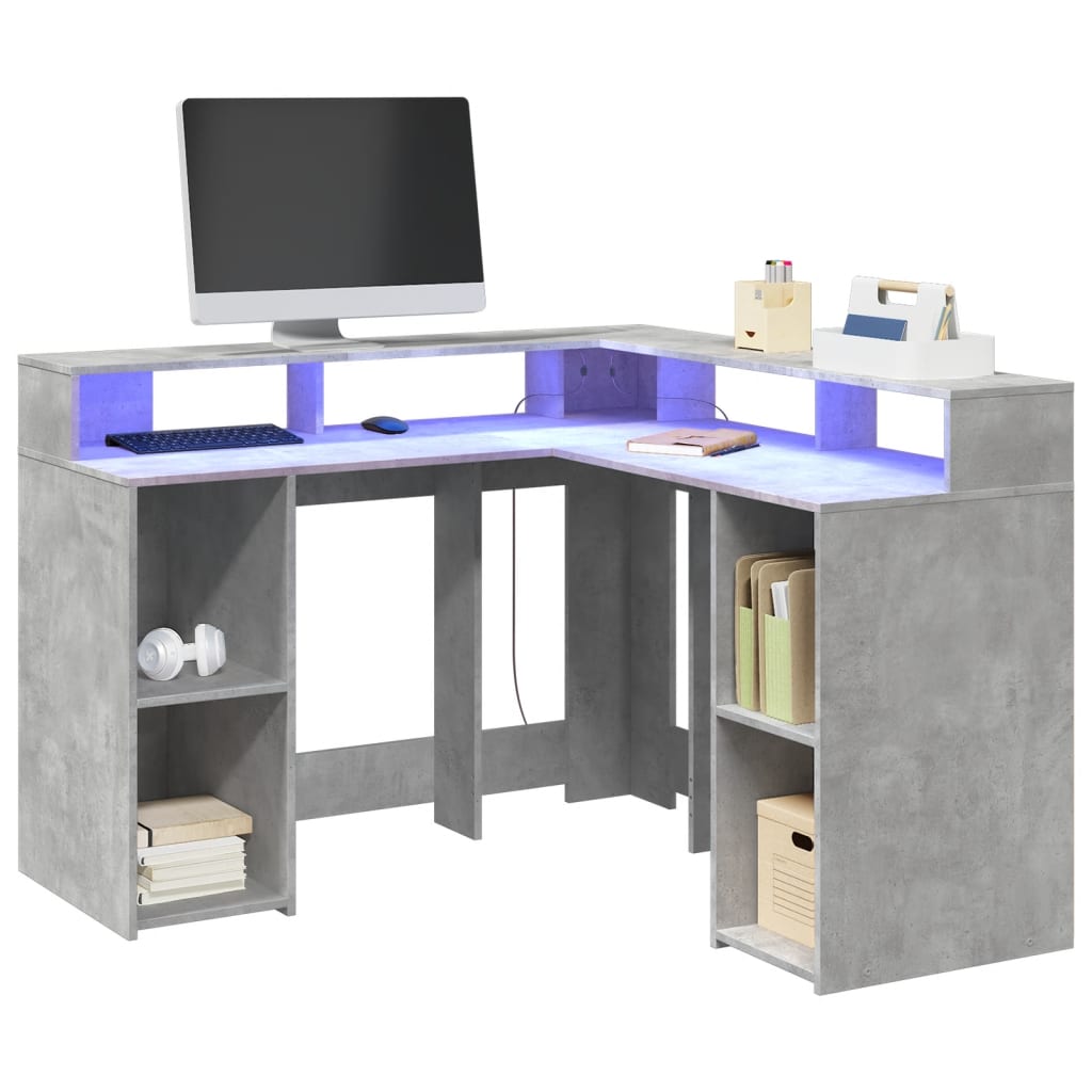 vidaXL Bureau met LED-verlichting 130x130x91 cm bewerkt hout wit