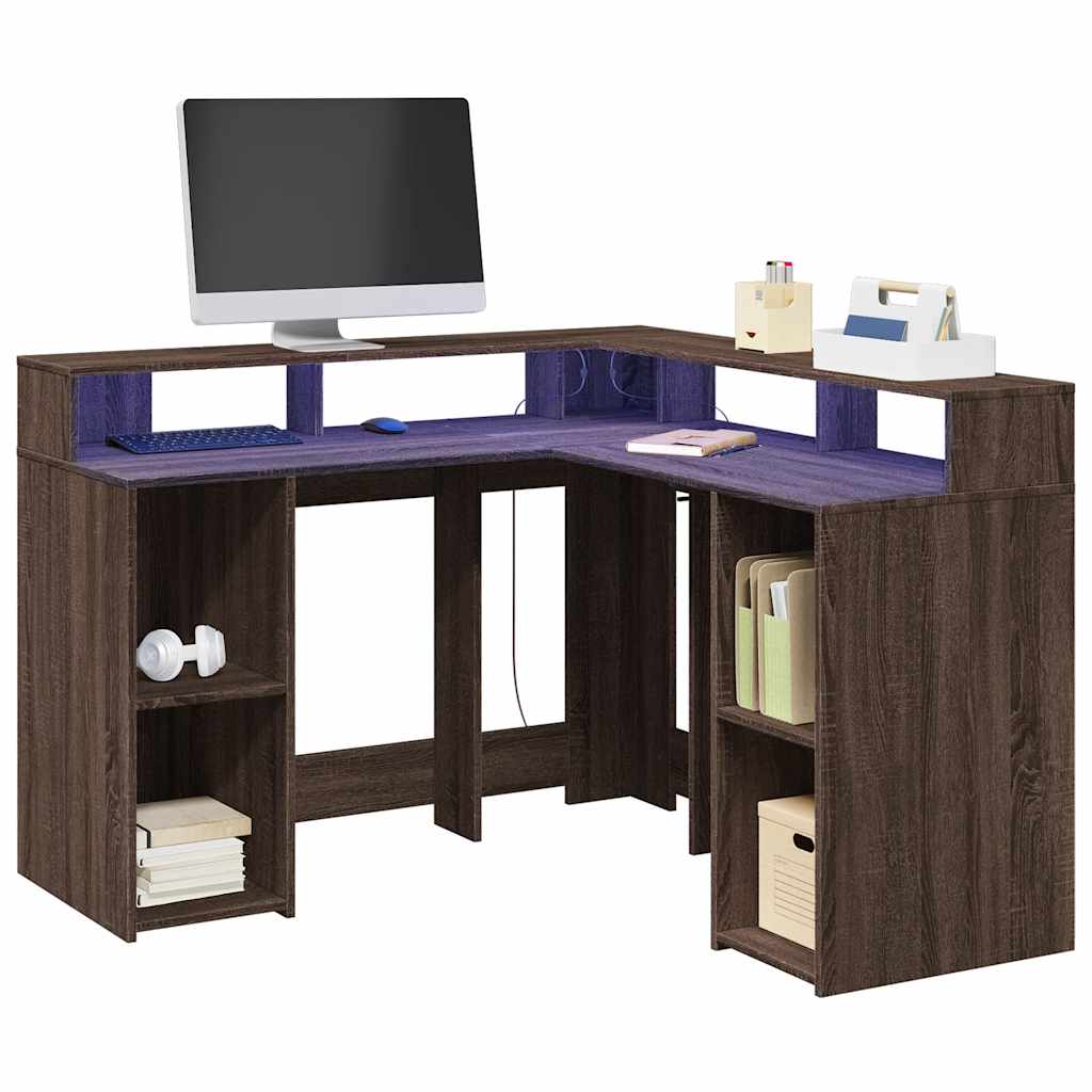 vidaXL Bureau met LED-verlichting 130x130x91 cm bewerkt hout wit