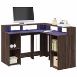 vidaXL Bureau met LED-verlichting 130x130x91 cm bewerkt hout wit