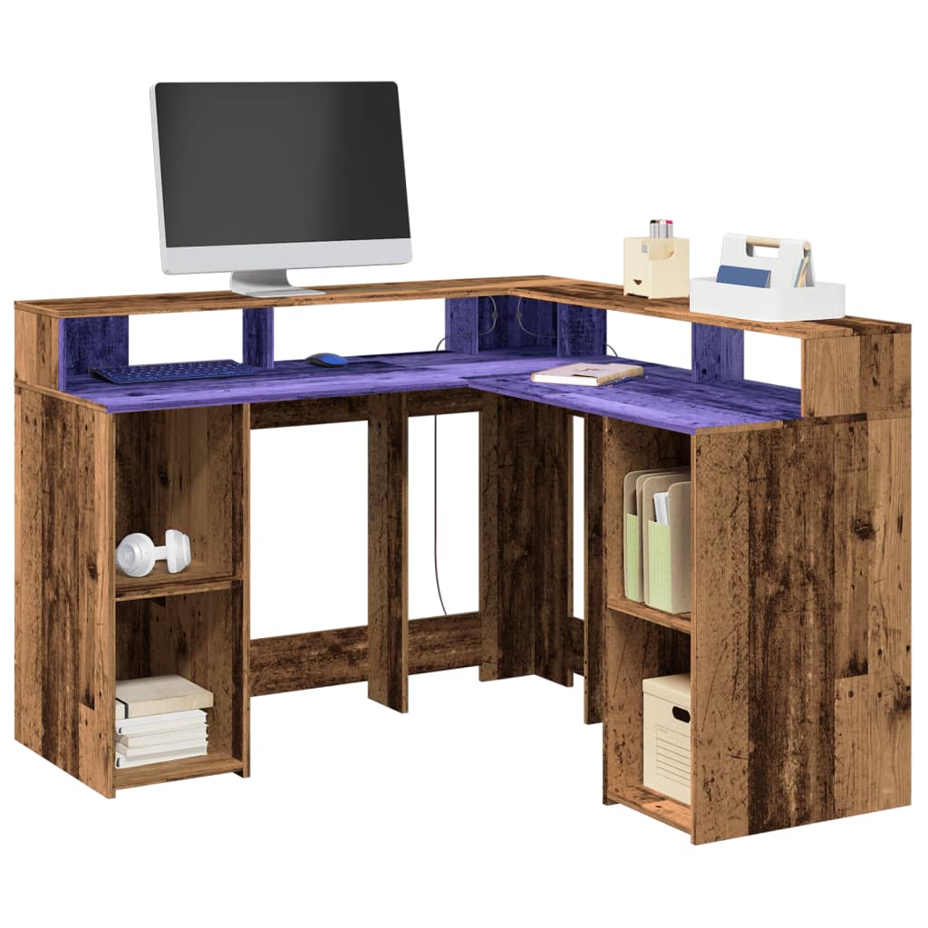 vidaXL Bureau met LED-verlichting 130x130x91 cm bewerkt hout wit