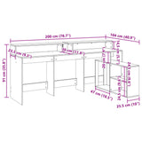 vidaXL Bureau met LED-verlichting 200x104x91 cm bewerkt hout wit