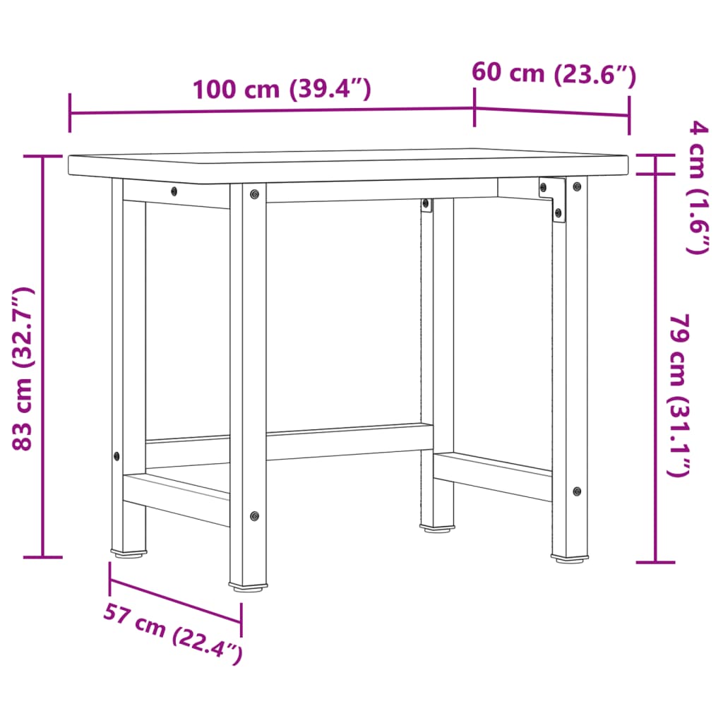 vidaXL Werkbank rechthoekig 100x60x81,5 cm massief eikenhout