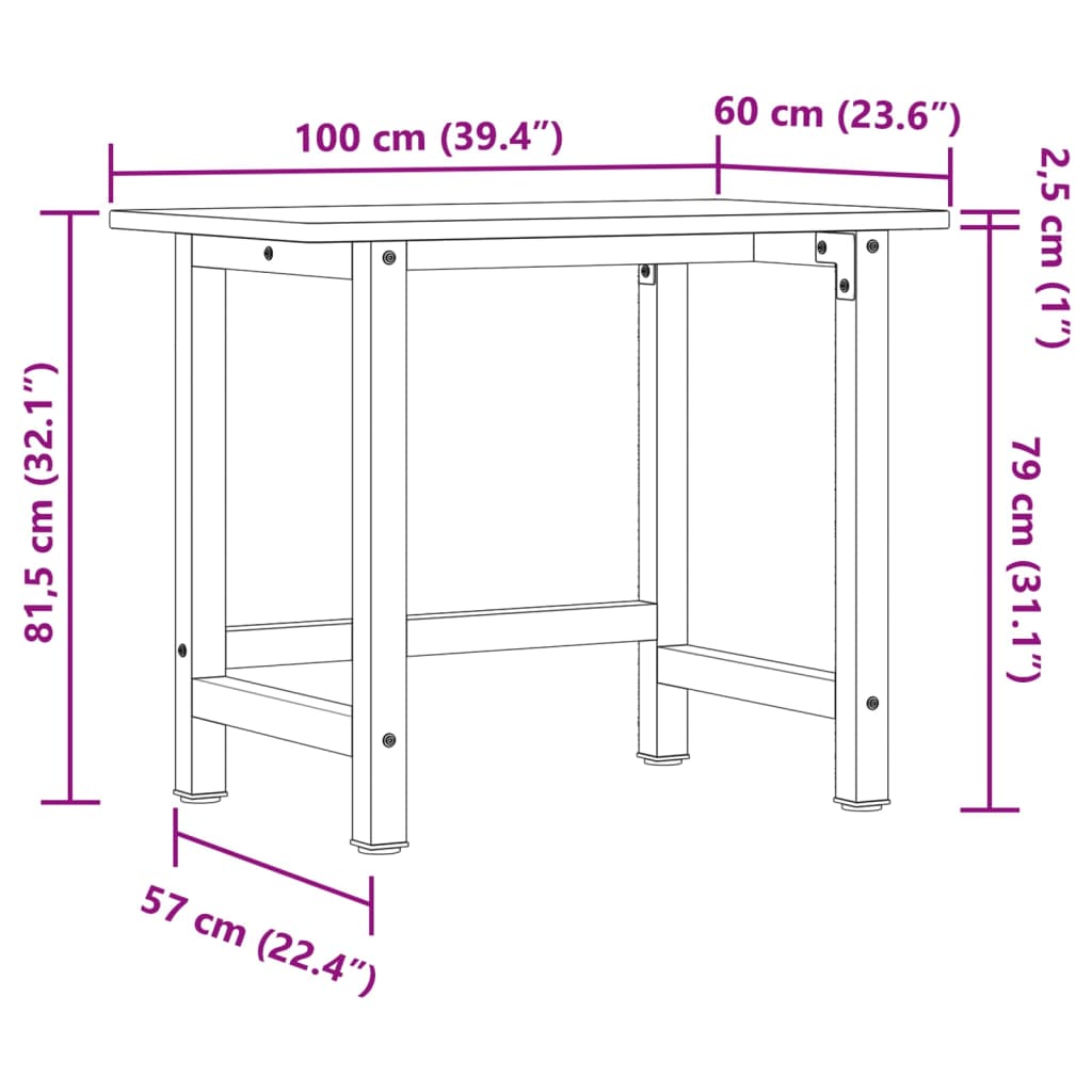 vidaXL Workbench rectangular 100x60x81.5 cm solid beech wood