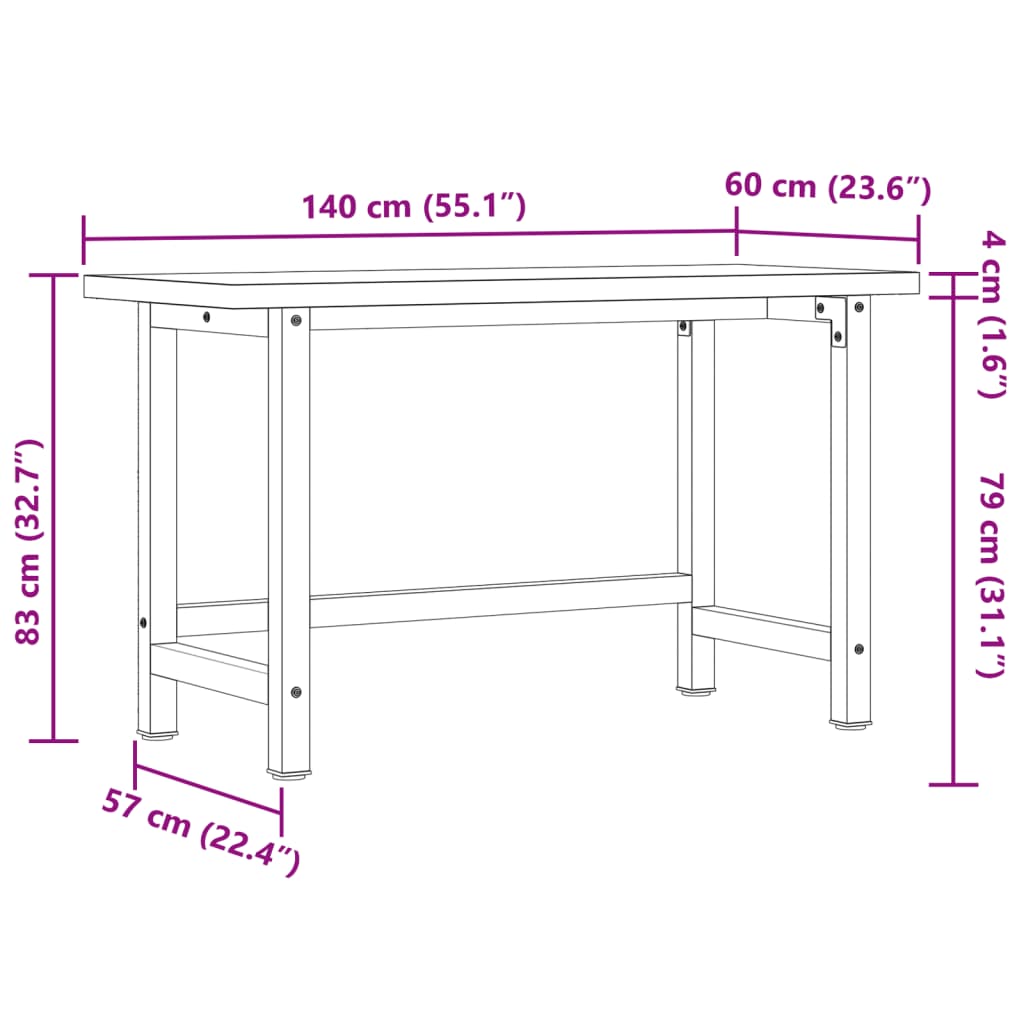 vidaXL Werkbank rechthoekig 100x60x83 cm massief acaciahout