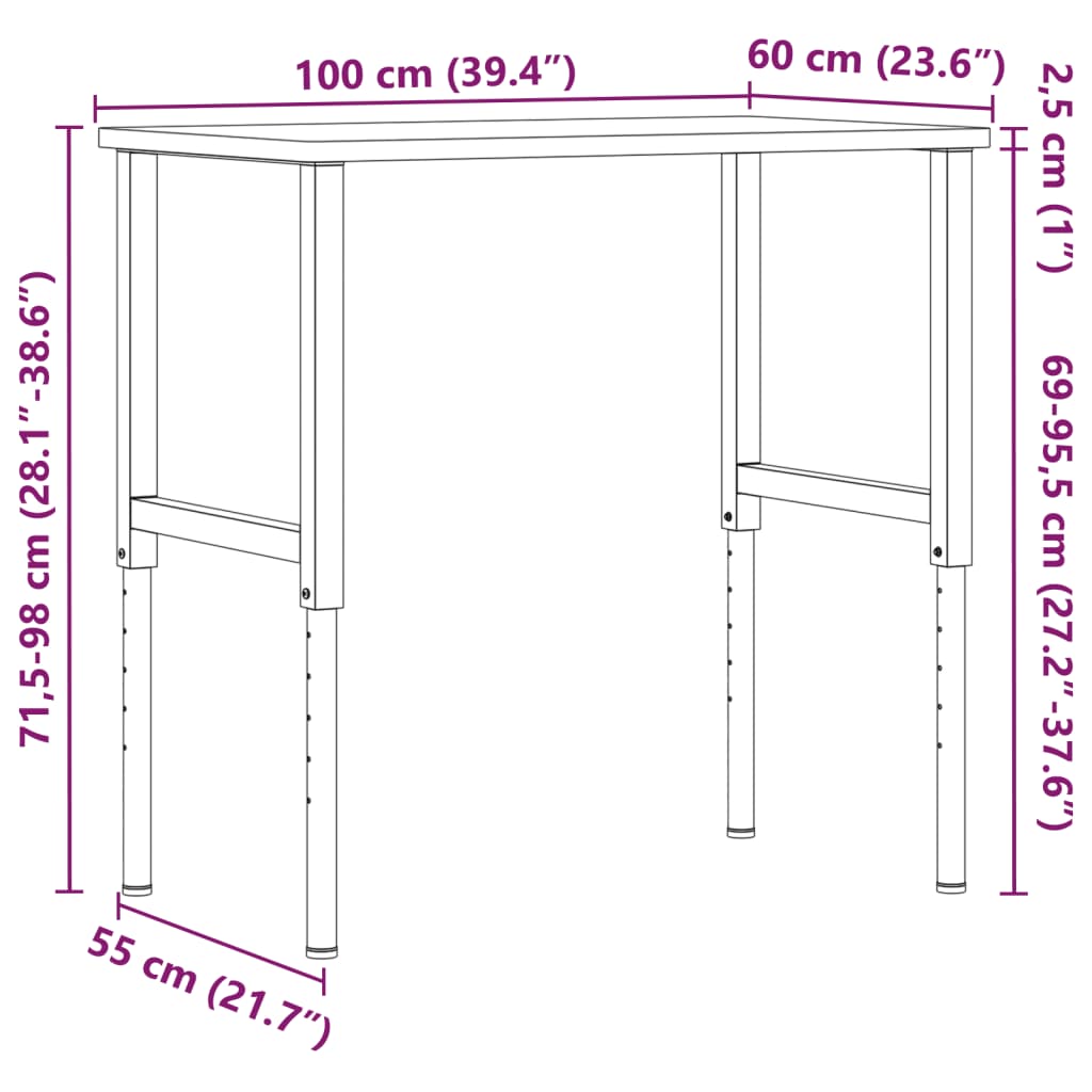 vidaXL Werkbank rechthoekig 100x60x(71,5-98) cm massief beukenhout