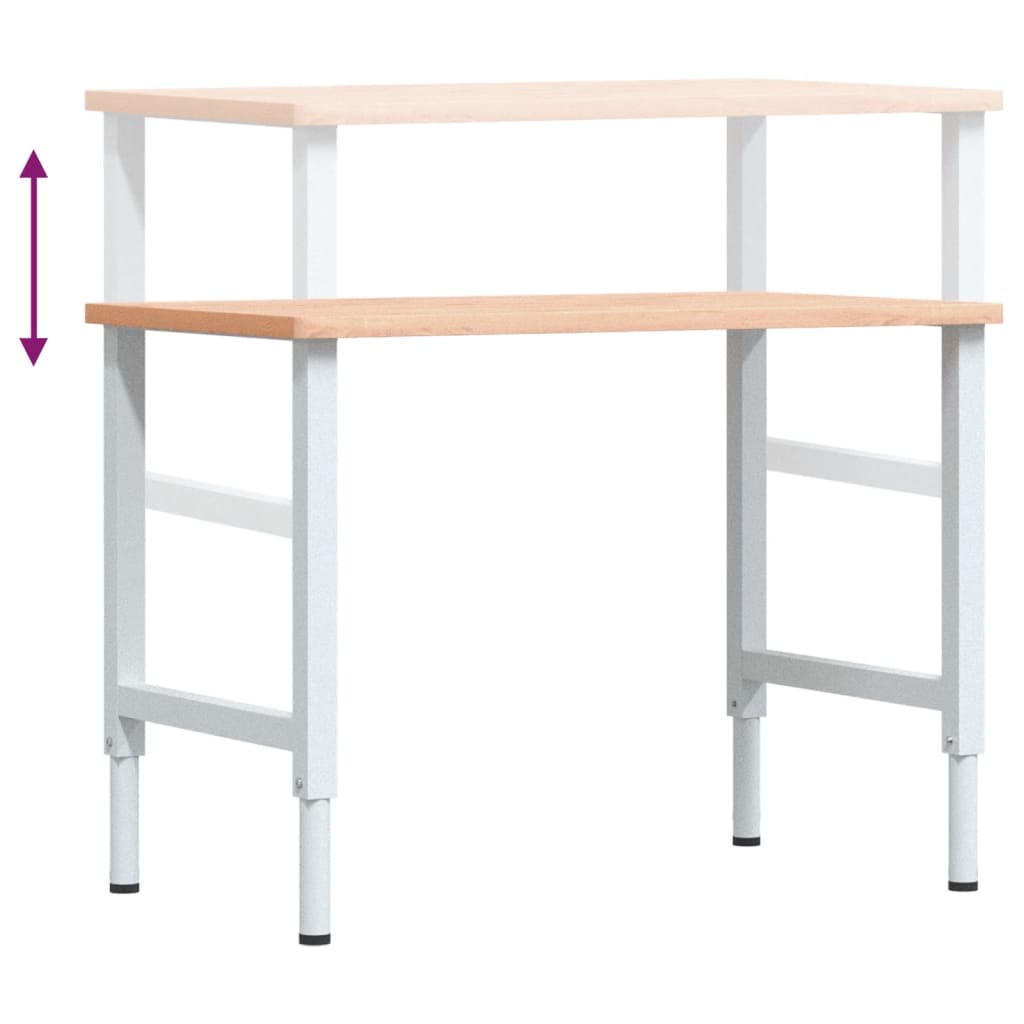 vidaXL Werkbank rechthoekig 100x60x(71,5-98) cm massief beukenhout