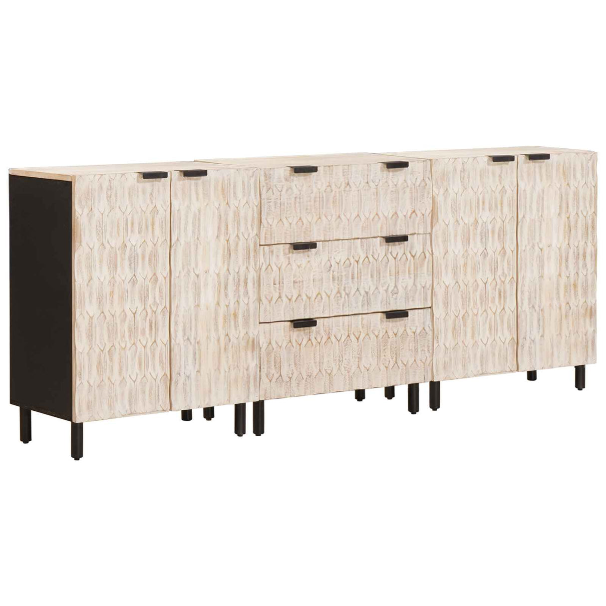 vidaXL Sideboard 3 pcs White Washed Finish 180 x 33 x 75 cm
