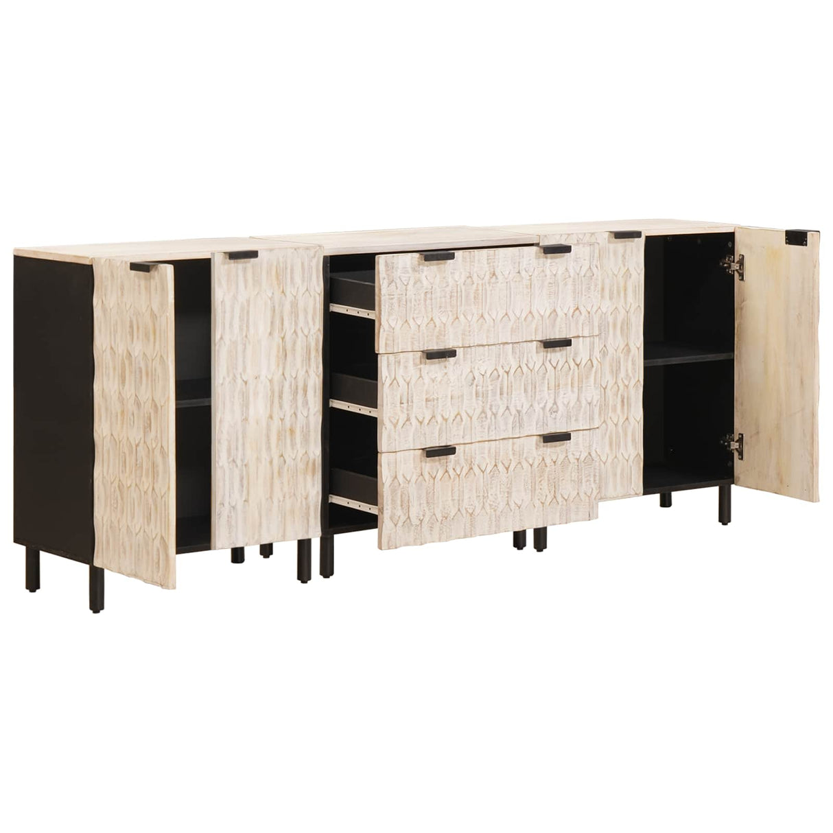 vidaXL Sideboard 3 pcs White Washed Finish 180 x 33 x 75 cm