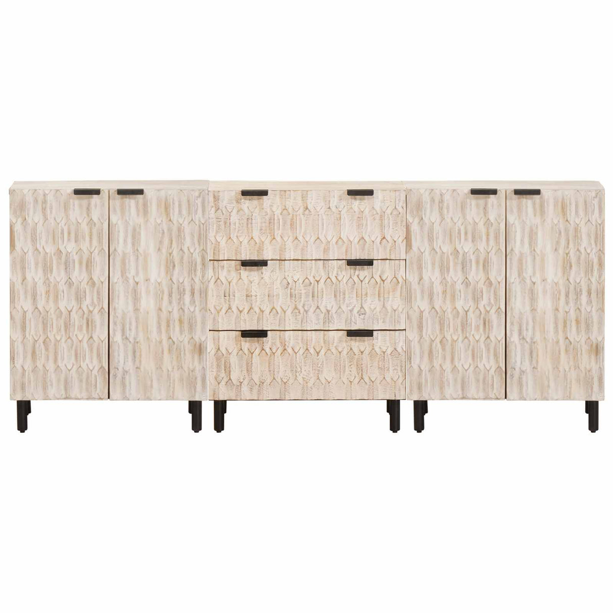 vidaXL Sideboard 3 pcs White Washed Finish 180 x 33 x 75 cm