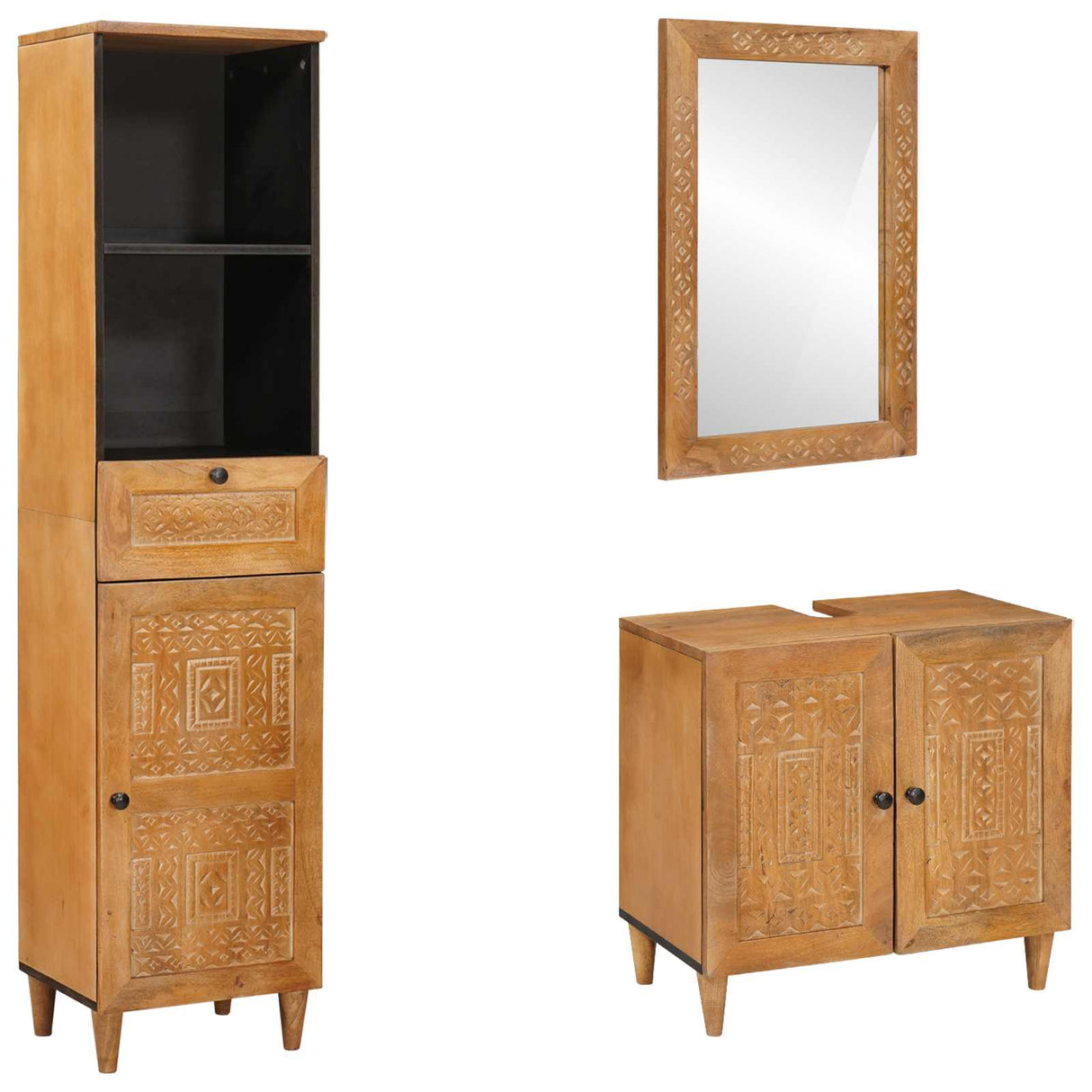 vidaXL Bathroom Furniture Set with Drawer and Shelf 3 pcs Brown Engineered Wood