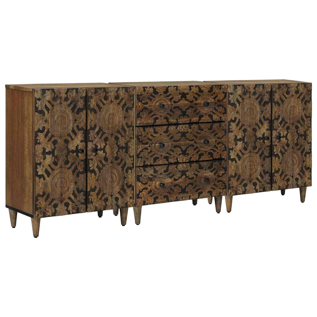 vidaXL Dressoir 3 pcs Wit 60 x 33,5 x 75 cm Massief Mango Hout