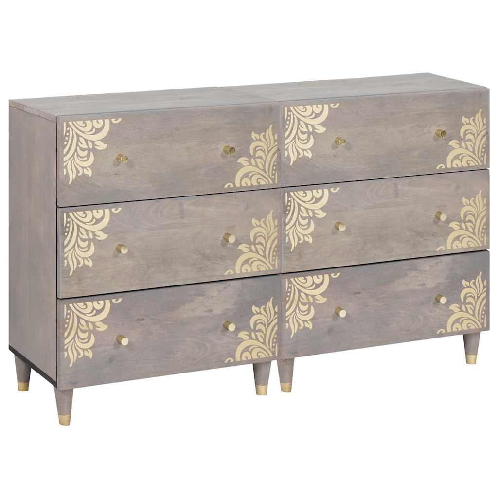 vidaXL Sideboard 2 pcs Grey 60 x 33 x 75 cm Solid Mango Wood