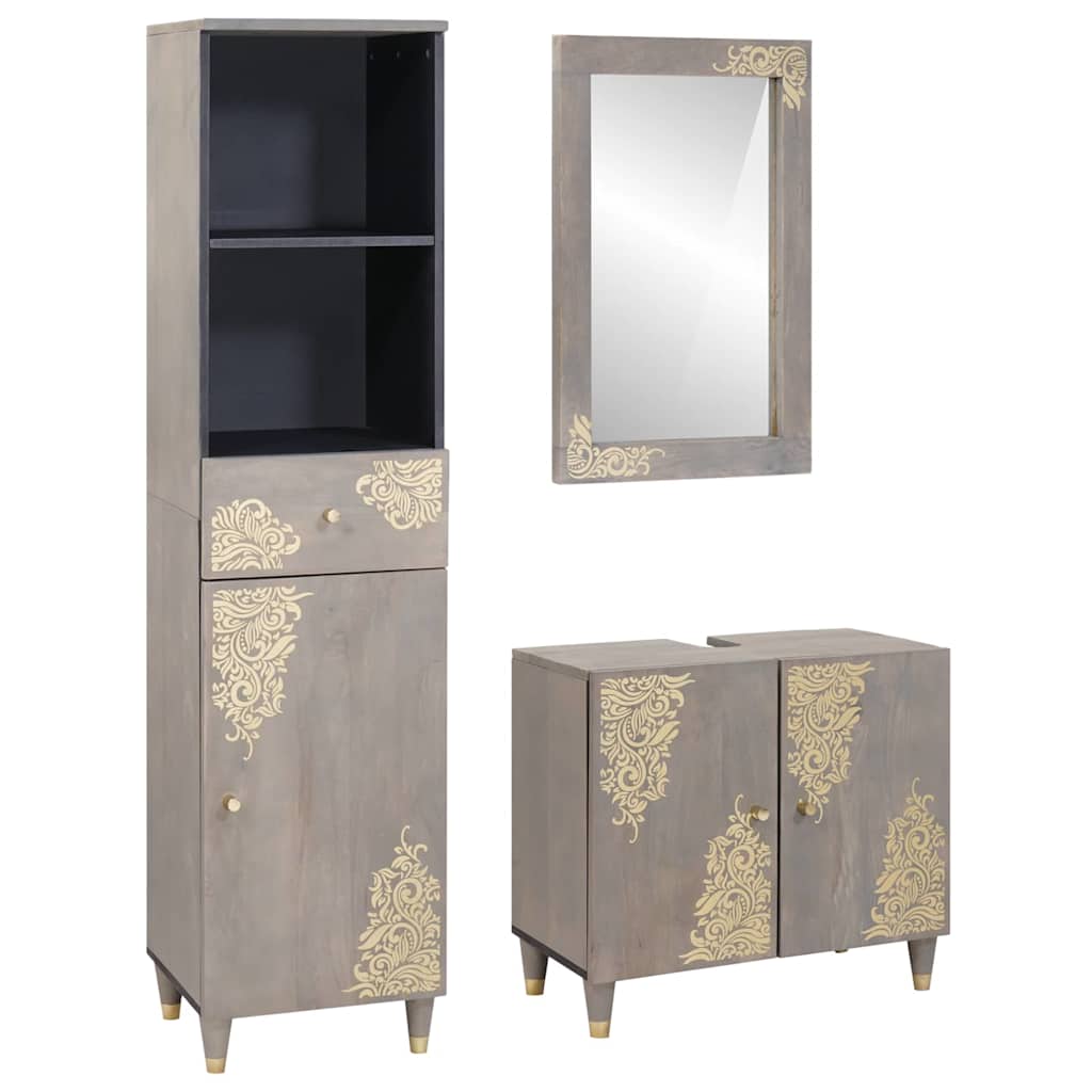 vidaXL Badkamerkast set met lade 3 pcs Honing bruin Massief Mango Hout
