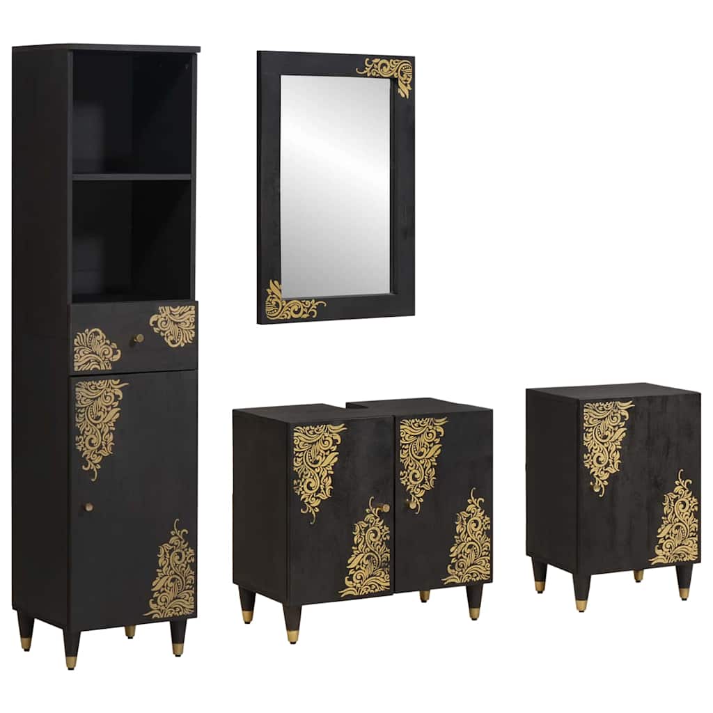 vidaXL Badkamerkast set met lade 4 pcs Grijs Massief Mango Hout
