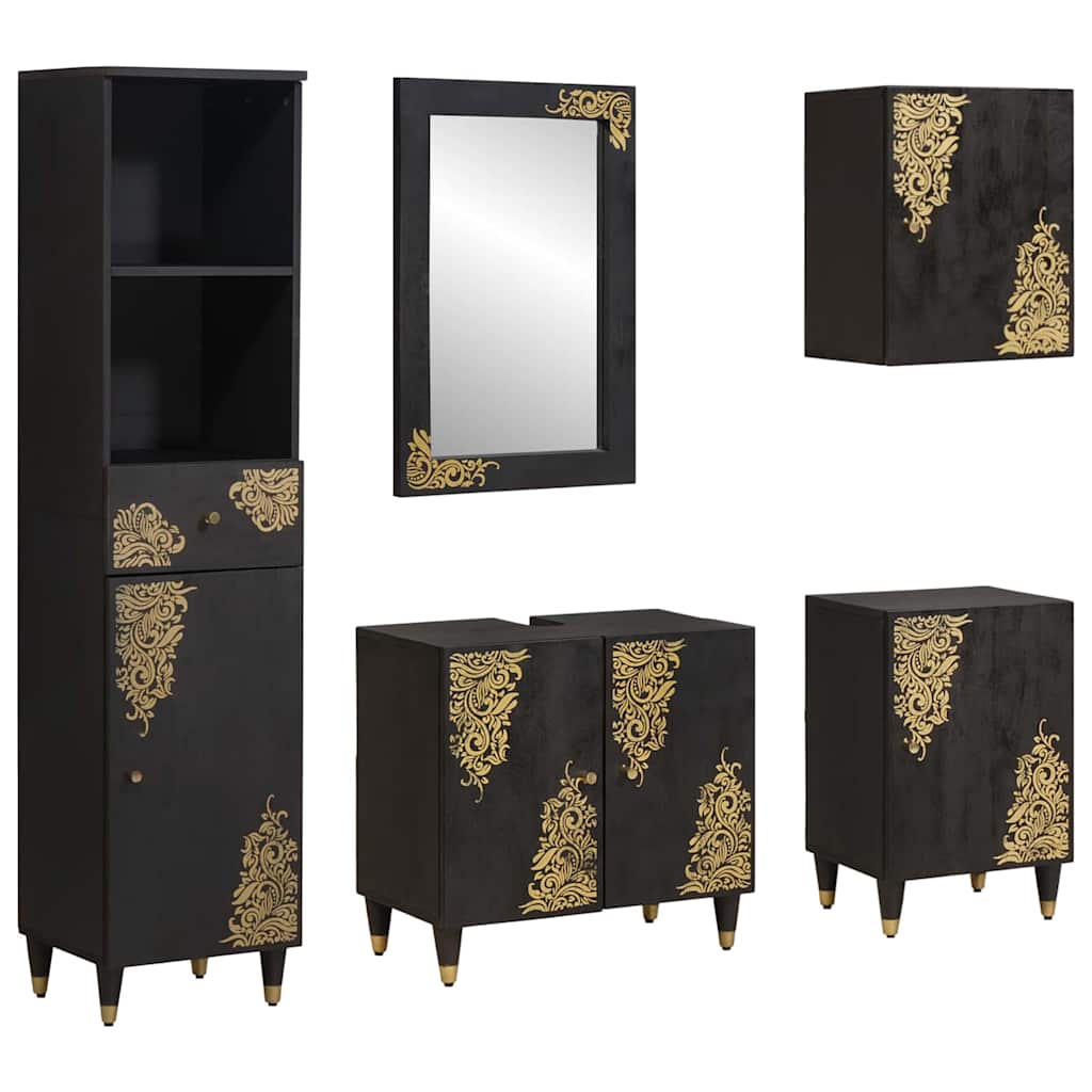 vidaXL Badkamerkast set met lade 5 pcs Grijs Massief Mango Hout