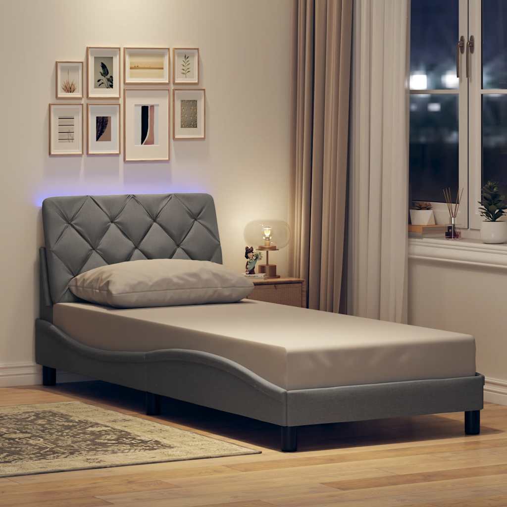 vidaXL Bed Frame with LED, without Mattress, 80x200 cm Fabric Light Grey
