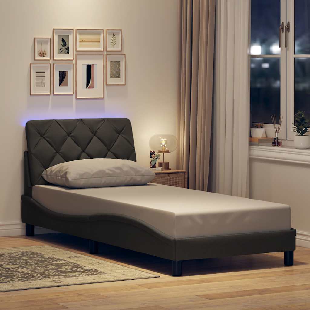 vidaXL Bed Frame with LED, without Mattress, 80x200 cm Fabric Light Grey