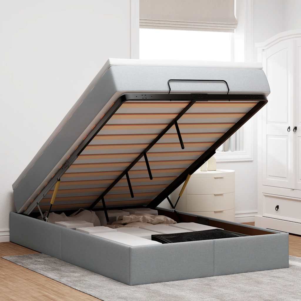 vidaXL Ottoman bed with mattress 80x200 cm fabric light grey