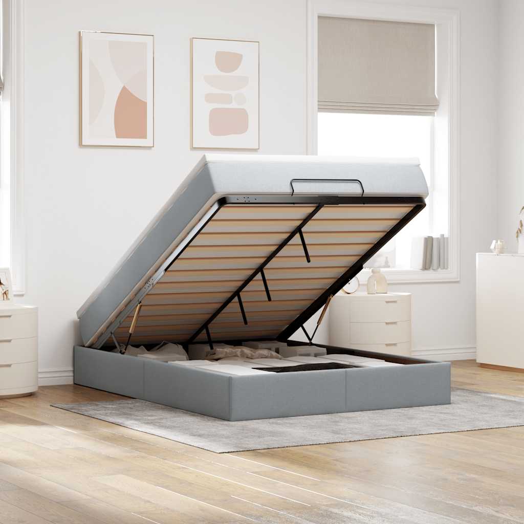 vidaXL Ottoman bed with mattress 80x200 cm fabric light grey