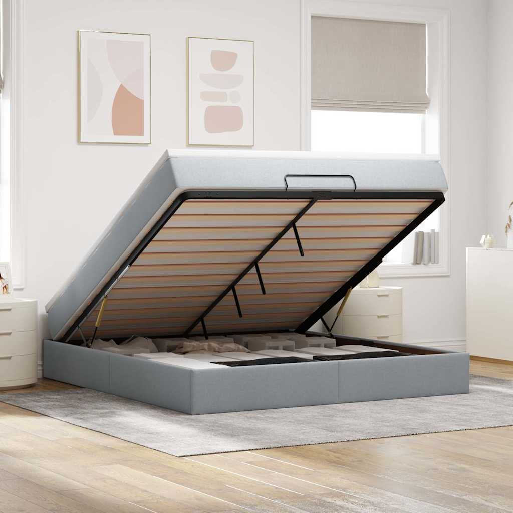 vidaXL Ottoman bed with mattress 80x200 cm fabric light grey