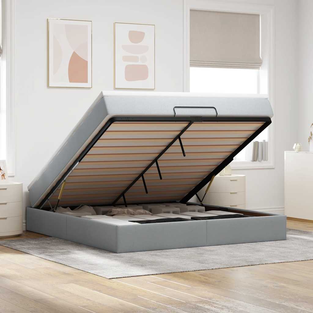 vidaXL Ottoman bed with mattress 80x200 cm fabric light grey