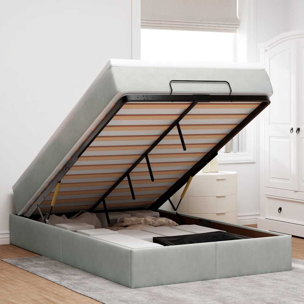 vidaXL Ottoman Bed with Mattress 80x200 cm Velvet Light Grey