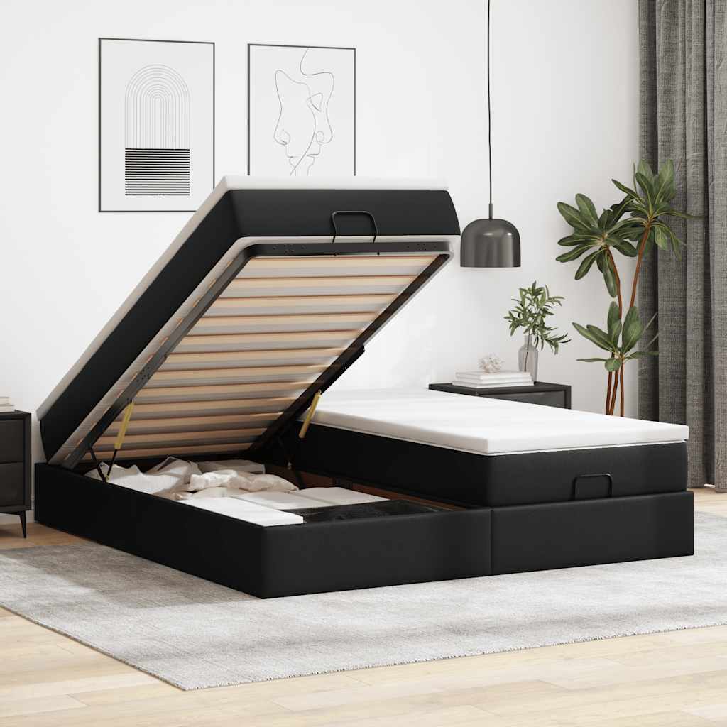 vidaXL Ottoman bed with mattresses 160x200cm artificial leather black