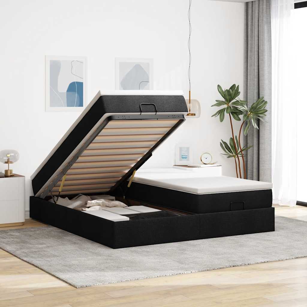 vidaXL Ottoman bed with mattresses 160x200cm fabric light grey