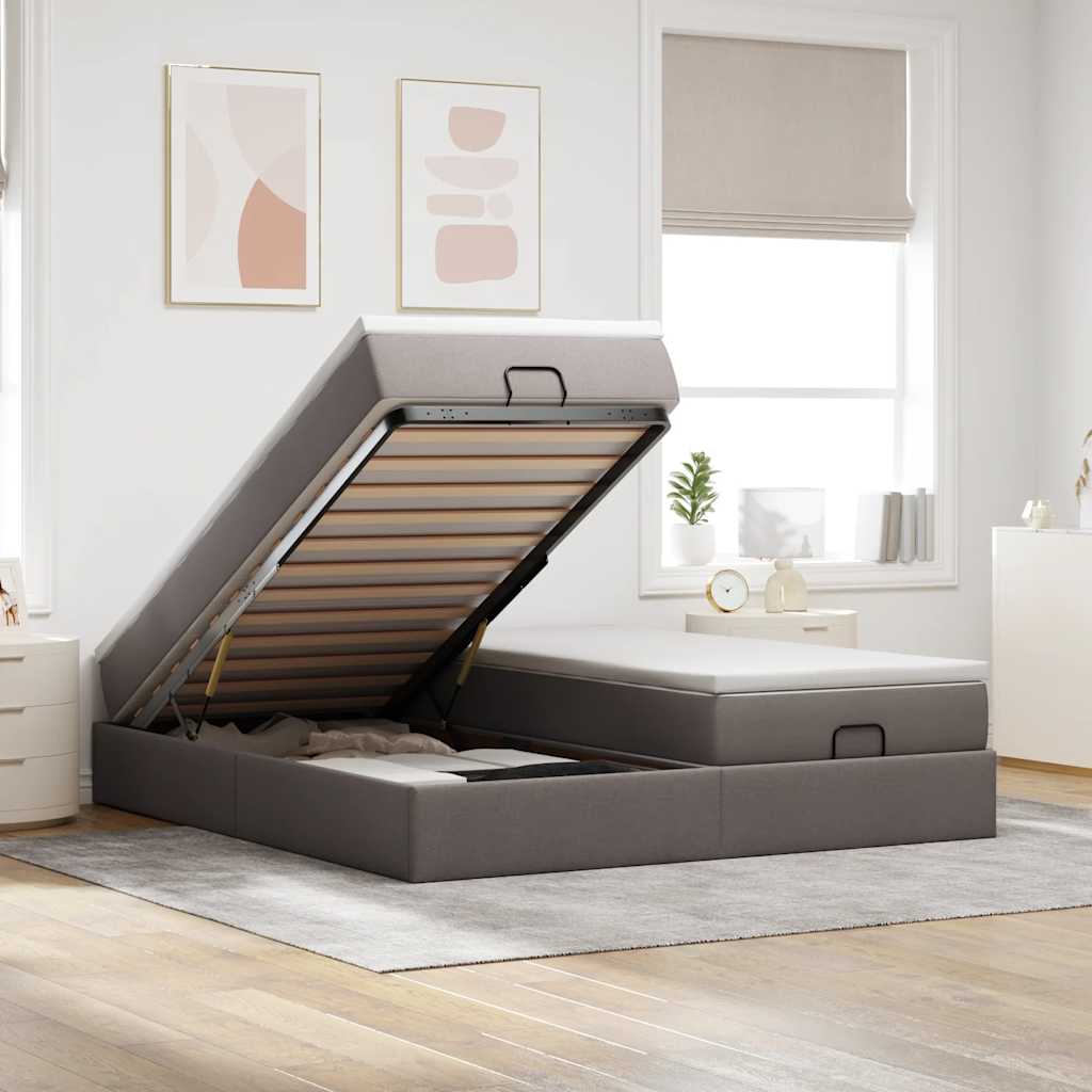vidaXL Ottoman bed with mattresses 160x200cm fabric light grey