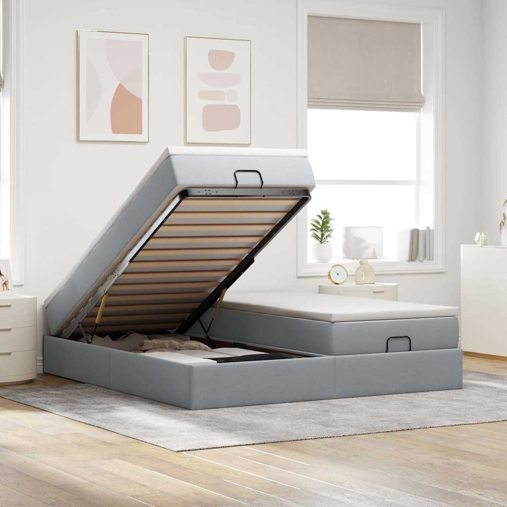 vidaXL Ottoman bed with mattresses 160x200cm fabric light grey