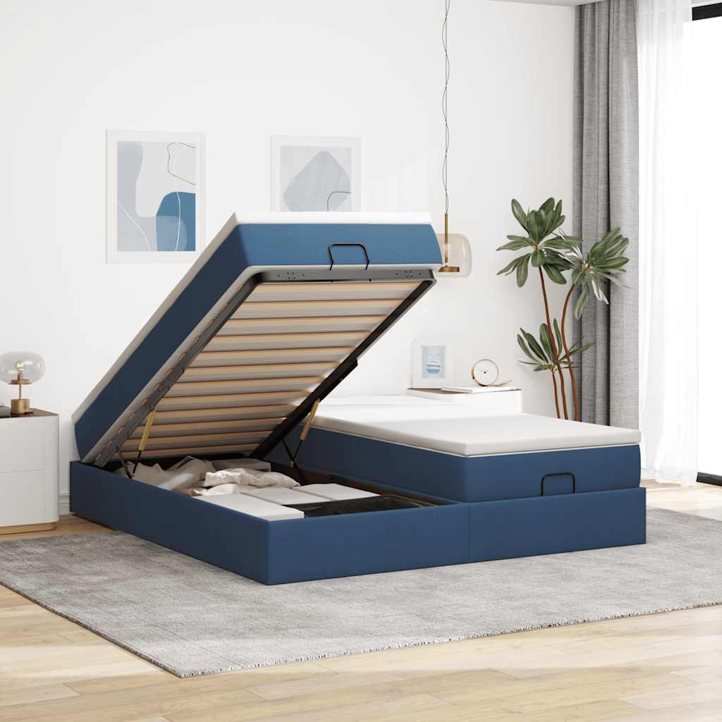 vidaXL Ottoman bed with mattresses 160x200cm fabric light grey