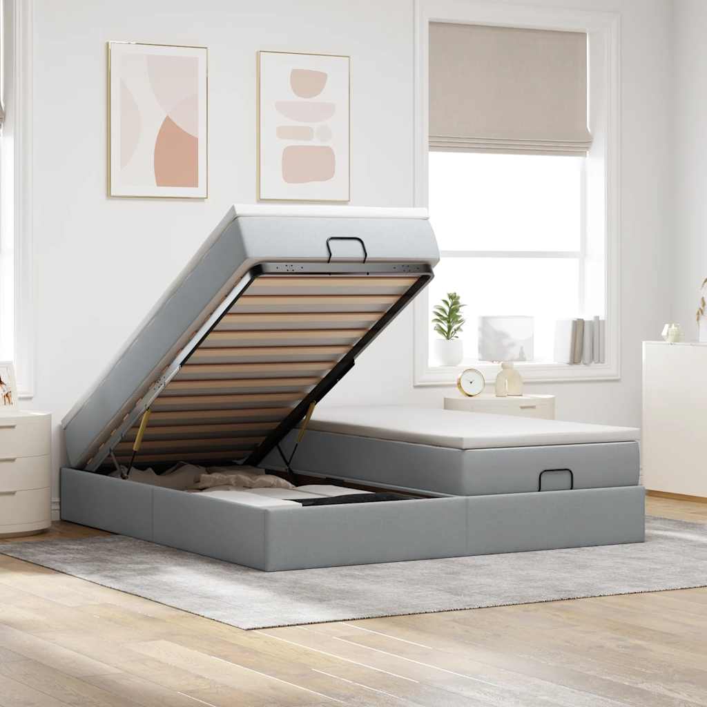 vidaXL Ottoman bed with mattresses 160x200cm fabric light grey