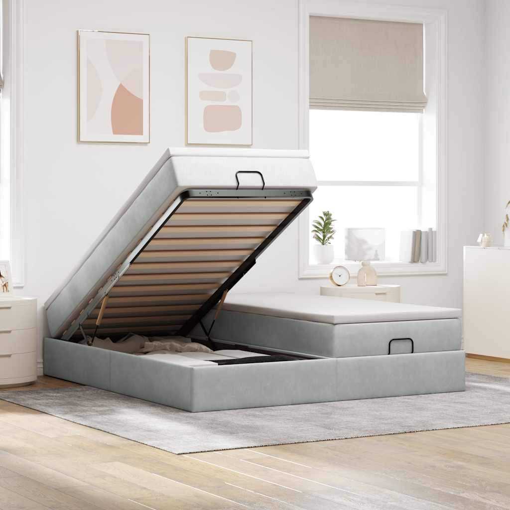 vidaXL Ottoman Bed with Mattresses 160x200cm Velvet Light Grey
