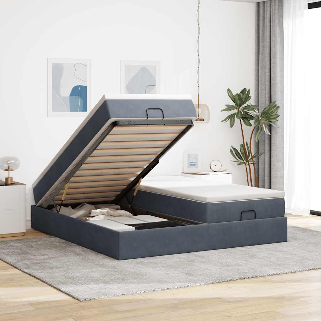 vidaXL Ottoman Bed with Mattresses 160x200cm Velvet Light Grey