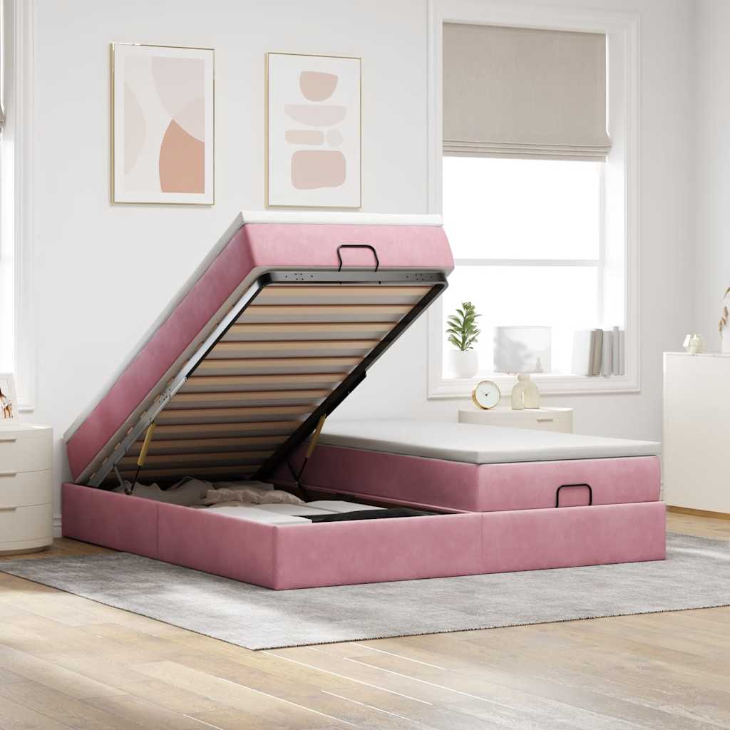 vidaXL Ottoman Bed with Mattresses 160x200cm Velvet Light Grey