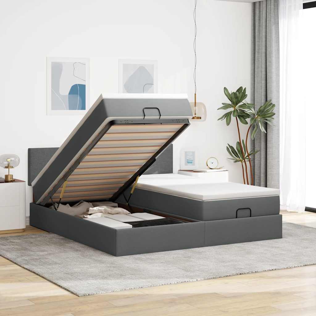 vidaXL Ottoman bed met matrassen 160x200cm stof lichtgrijs