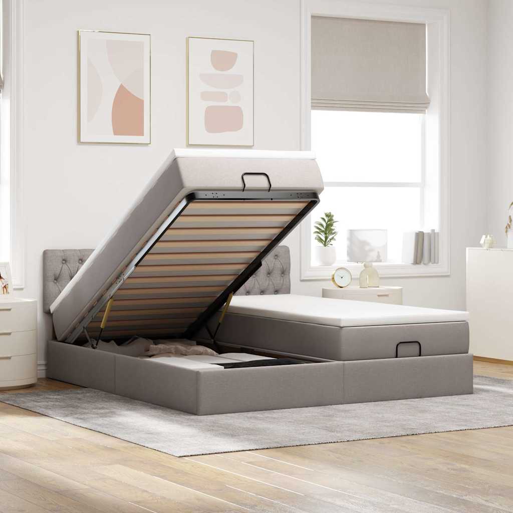 vidaXL Ottoman bed met matrassen 160x200cm stof lichtgrijs