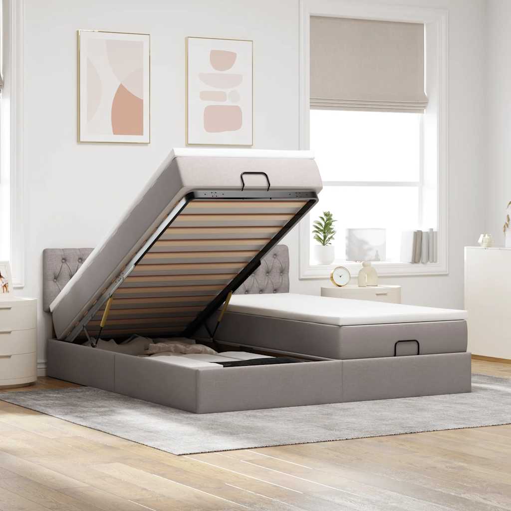 vidaXL Ottoman bed met matrassen 160x200cm stof lichtgrijs