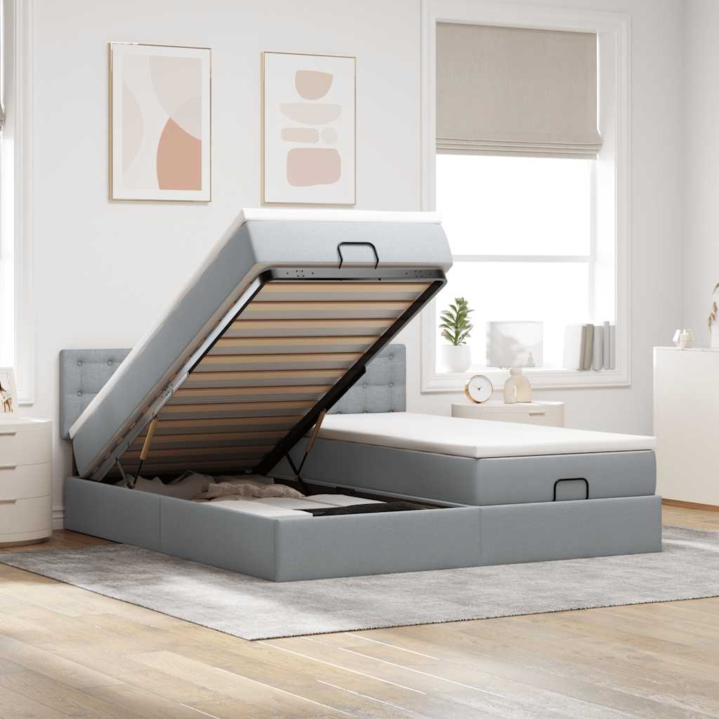 vidaXL Ottoman bed met matrassen 160x200cm stof lichtgrijs