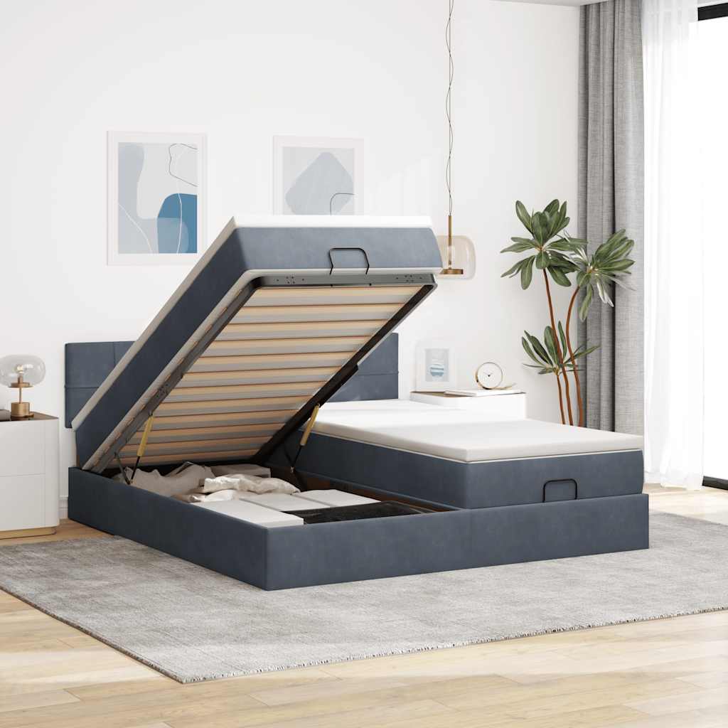 vidaXL Ottoman bed met matrassen 160x200cm fluweel lichtgrijs