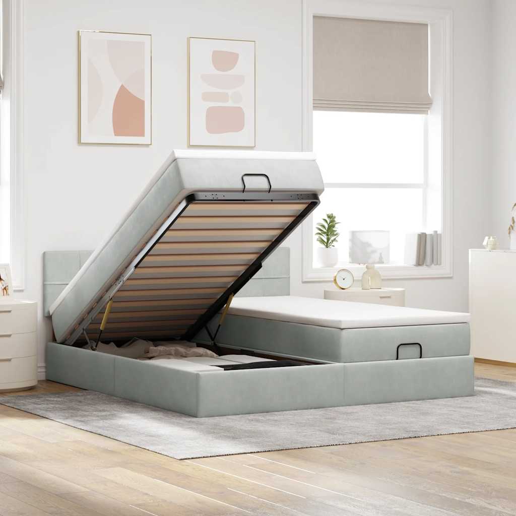 vidaXL Ottoman bed met matrassen 160x200cm fluweel lichtgrijs